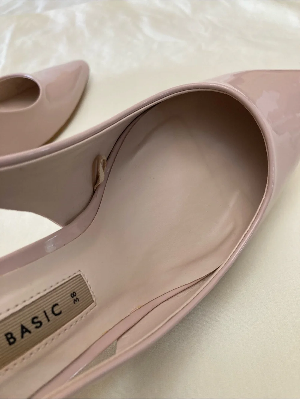 Zara Basic Pale Pink Patent Slingback Pointed Toe Heels US 7.5